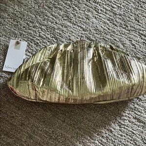 Moda Luxe Gold Clutch with chain strap, new